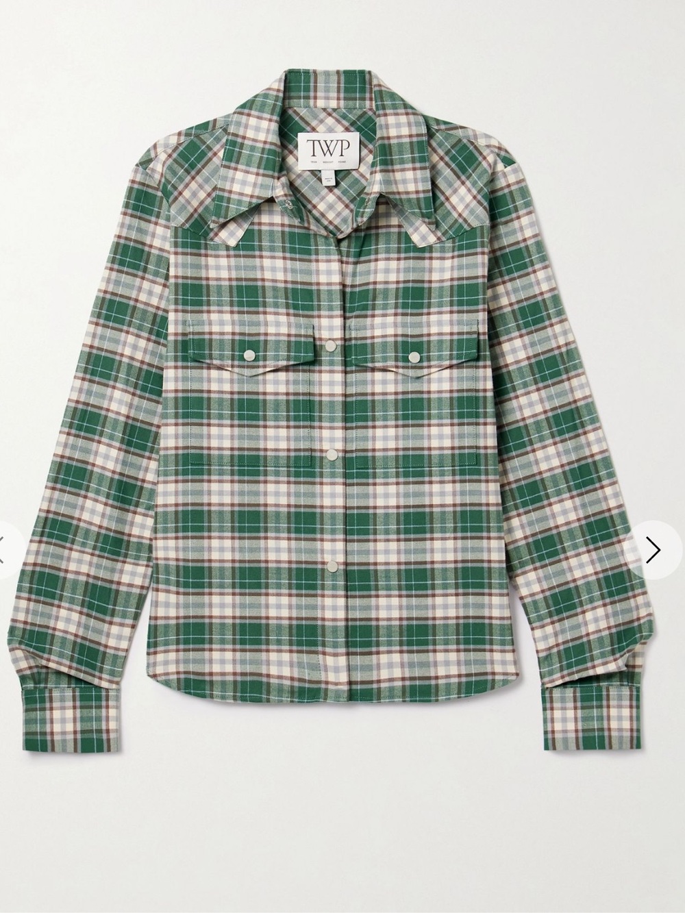 TWP NWT Plaid Flannel Shirt Carter Green Black Sz XXS Long Sleeve Button